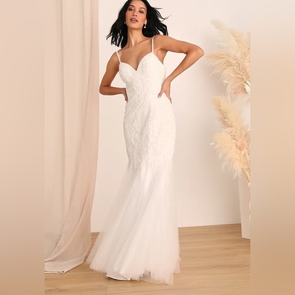 NWOT Dream Romance Beaded Tulle Trumpet Maxi Dress - Picture 5 of 14